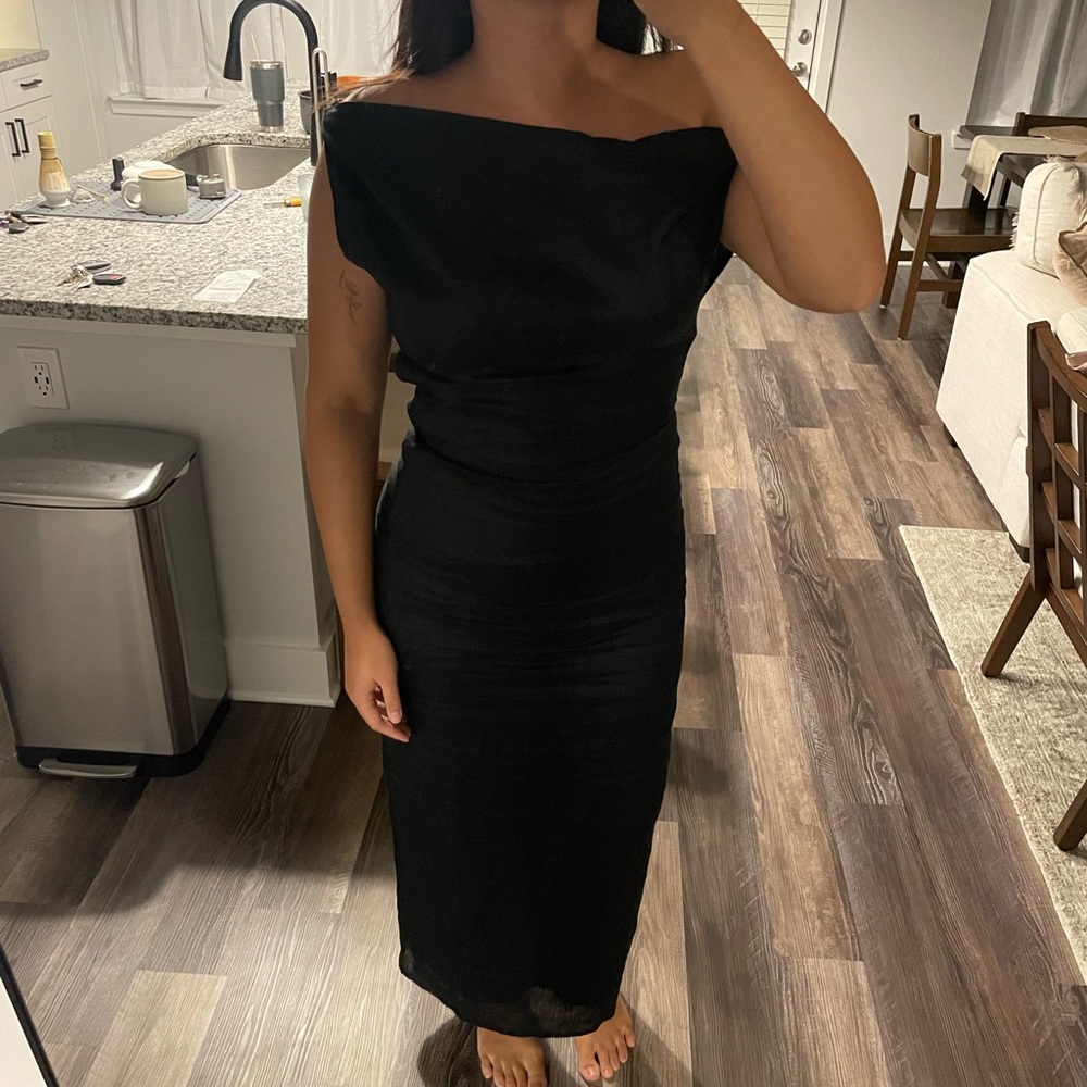 Mikoh Black Off-Shoulder Linen Dress